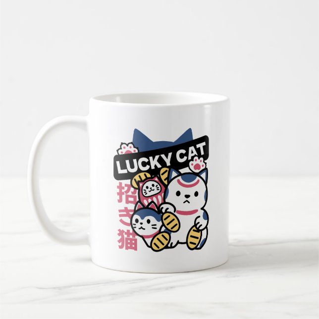 Taza De Café Lucky Cat Maneki Neko – Japanese Fortune Cat  (Izquierda)
