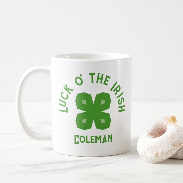 Taza De Café Lucky Charm Abstract 4-Leaf Clover (Con donut)