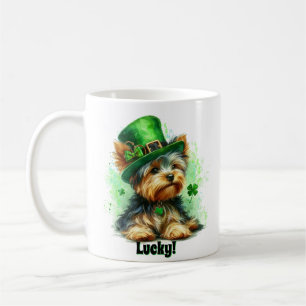 Taza De Café Lucky Cute Yorkie St. Patrick's Day Watercolor Art