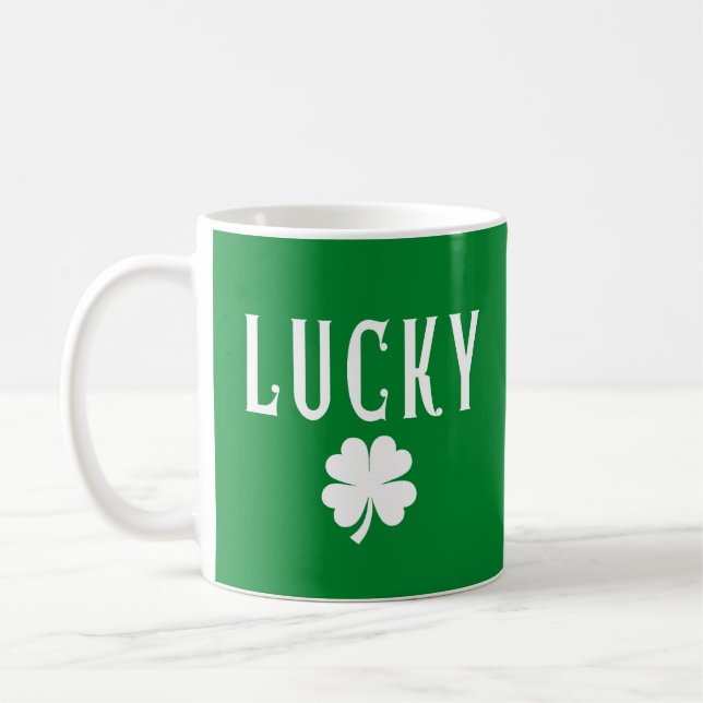 Taza De Café Lucky Four Leaf Clover Both Side  St Patrick's  (Izquierda)
