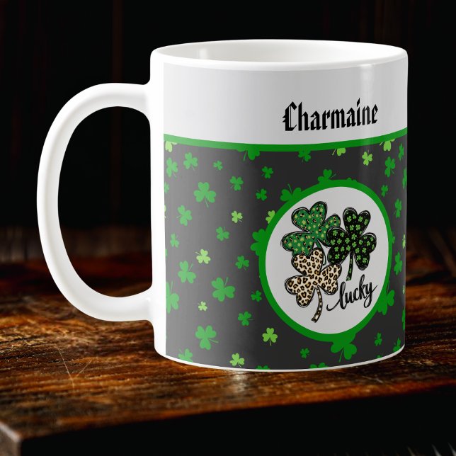 Taza De Café Lucky St Patrick Shamrock Green Black Cat Print   (Subido por el creador)