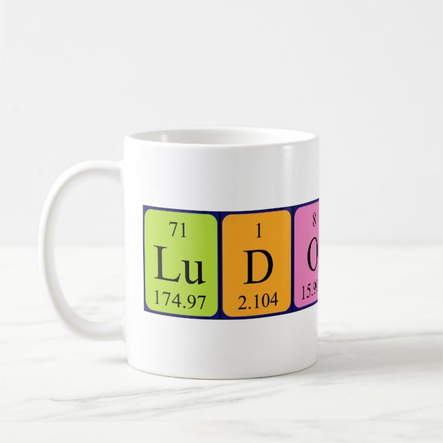 Taza De Café Ludovica tabla periódica nombre mug (Izquierda)
