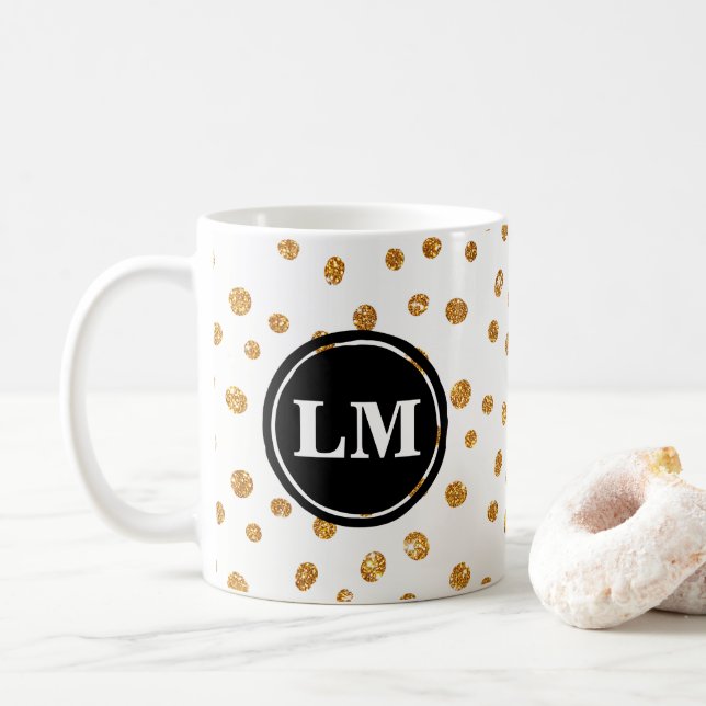Taza De Café Lugar de Purpurina dorado Monograma mug (Con donut)