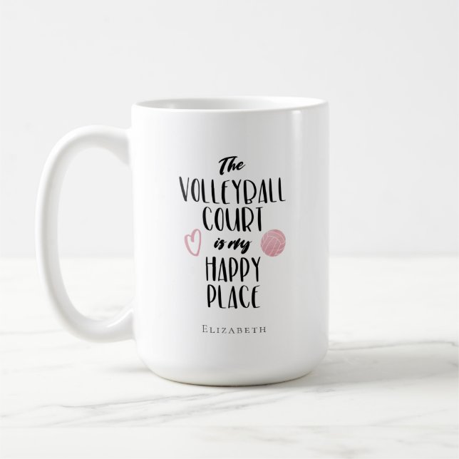 Taza De Café lugar feliz de cancha de voleibol personalizada (Izquierda)
