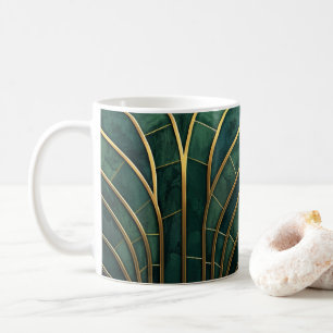 Taza De Café Lujo Art Déco esmeralda verde y dorado