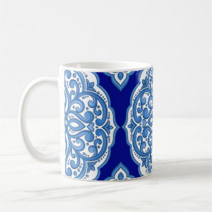 Taza De Café Lujoso decorado en blanco y azul turco.
