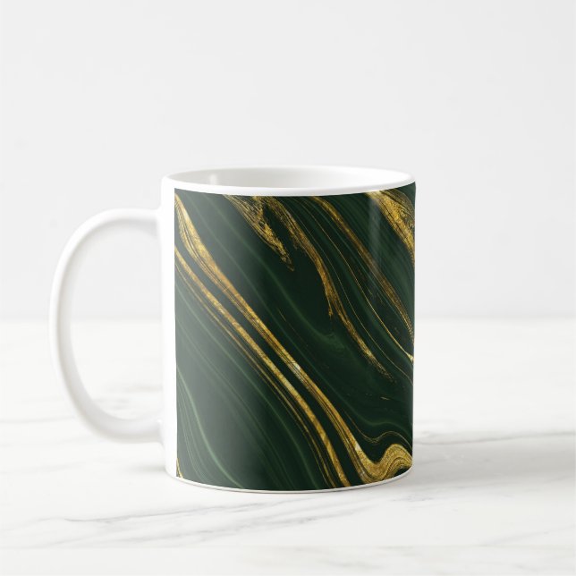 Taza De Café Lujoso Onyx Verde: Mármol Dorado. (Izquierda)