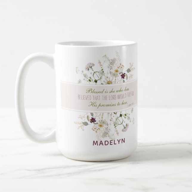 Taza De Café Luke 1:45 Bendita es She Wildflower (Izquierda)