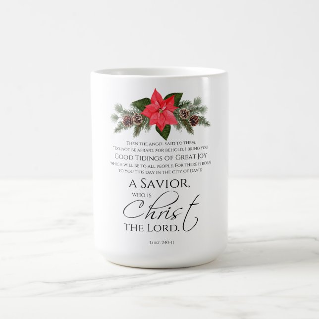 Taza De Café Luke 2:10-11 Good Tidings Poinsettia Navidades (Centro)