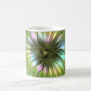 Taza De Café Luminoso colorido Fantasía Flor Fractal Art