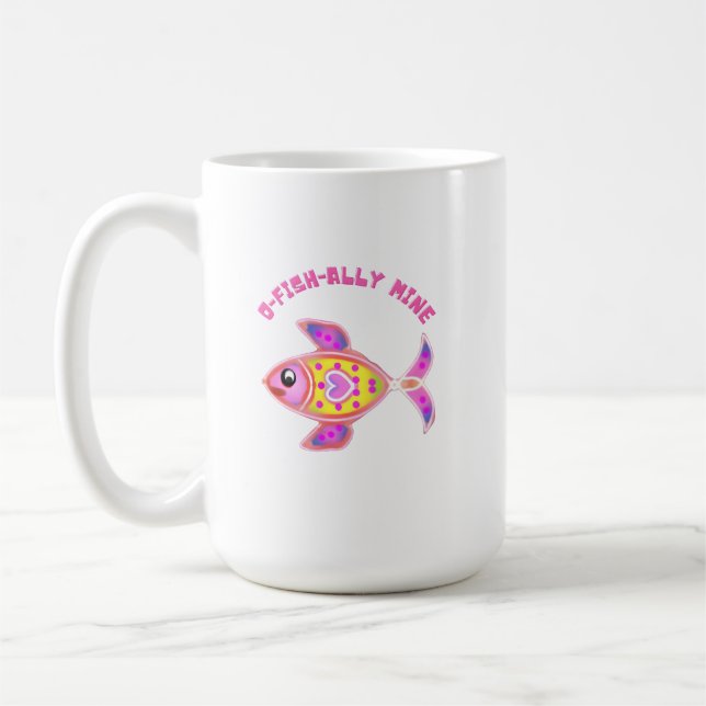 Taza De Café Luminous Heart Fish: Radiant Neon Kawaii Sea Life  (Izquierda)