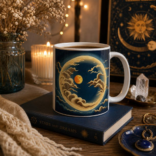 Taza De Café Luna Celeste y Sol Cielo Nocturno Místico Vintage