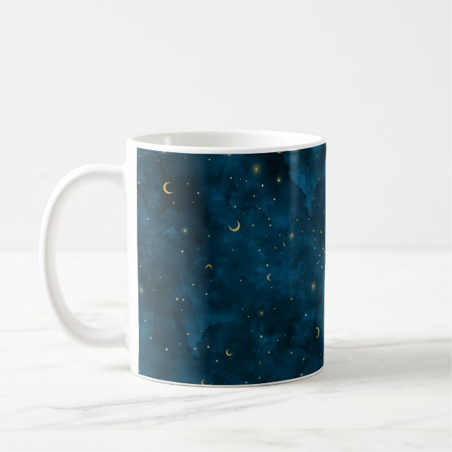 Taza De Café Luna Creciente Nocturna Estrellada Azul Celeste y  (Izquierda)