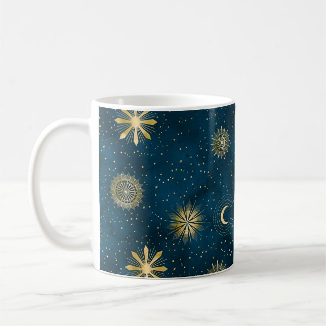 Taza De Café Luna Crescent Noche Celestial Azul y Oro Starry (Izquierda)