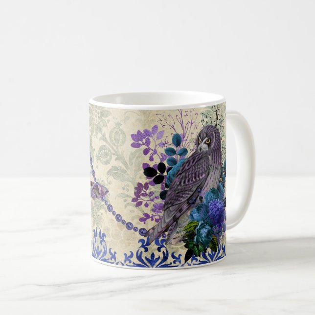 Taza De Café Luna de búho azul púrpura (Anverso derecho)