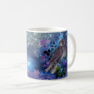 Taza De Café Luna de búho azul púrpura