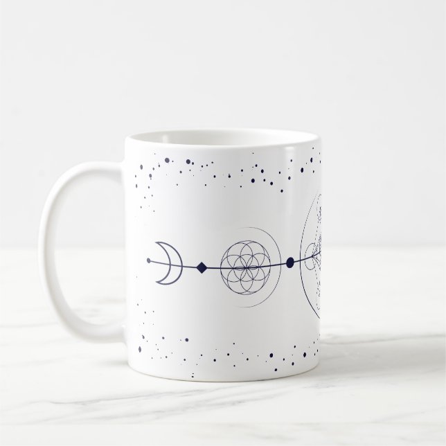 Taza De Café Luna de metatrón y estrellas geometría sagrada azu (Izquierda)