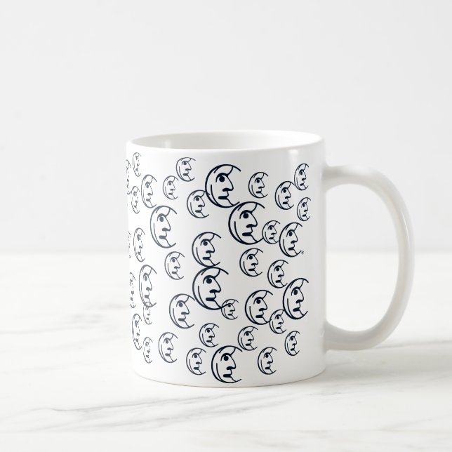 Taza De Café Luna, estrellas, cielo azul marino patrón blanco (Derecha)