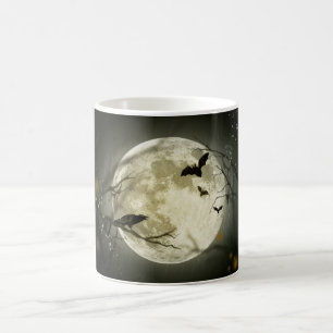 Taza De Café Luna llena con murciélagos y Raven