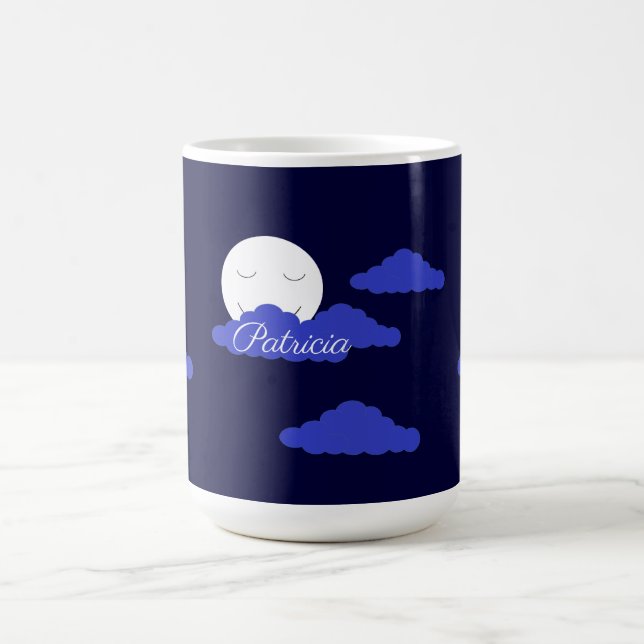 Taza De Café Luna Llena Sonriente con Nubes: Azul Oscuro (Centro)
