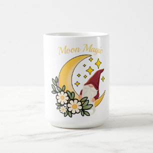 Taza De Café Luna Mágica Gnomo Adorable en Floral de Luna Creci