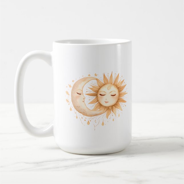 Taza De Café Luna Mística y Sol Estilo Boho Celestial (Izquierda)
