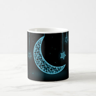 Taza De Café Luna y estrellas de la Media Luna Azul y Negro