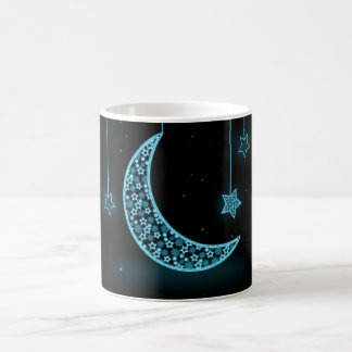 Taza De Café Luna y estrellas de la Media Luna Azul y Negro