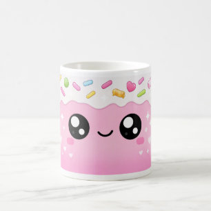 Taza De Café Lunares Adorables y Diseño de Cara Sonriente/Rosa