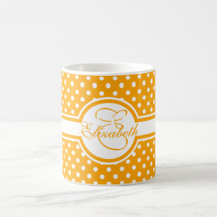 Taza De Café Lunares blancos elegantes en monograma anaranjado