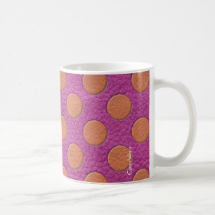 Taza De Café Lunares naranjas en estampado de cuero magenta ros