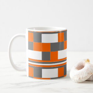 Taza De Café Lunares Rayas Naranja Gris Blanco Patrón