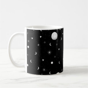 Taza De Café Lunas negras y blancas y estrellas