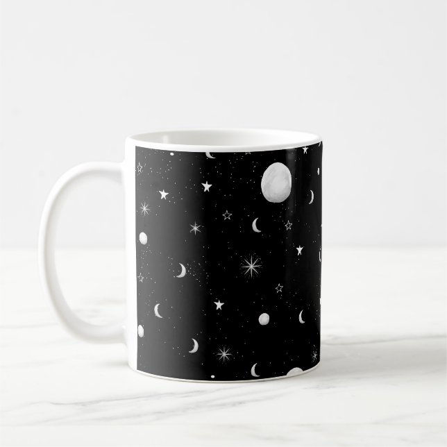 Taza De Café Lunas negras y blancas y estrellas (Izquierda)