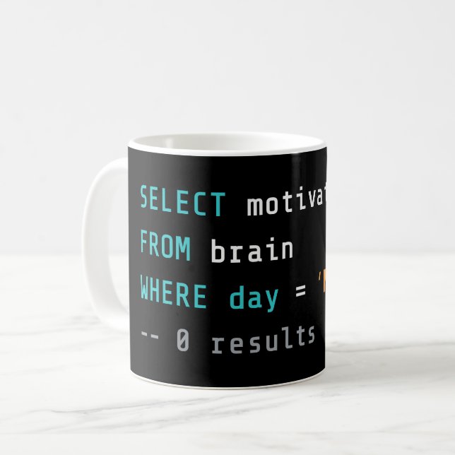 Taza De Café Lunes SQL Cero Motivación (Anverso izquierdo)