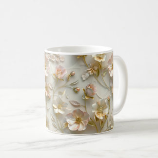 Taza De Café Luxury 3D Embossed Floral Gold Foil Elegant 