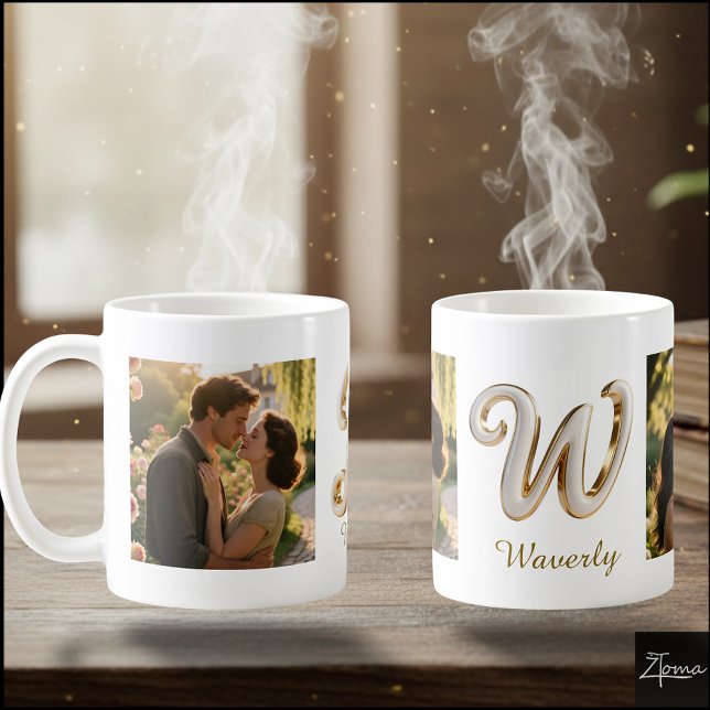 Taza De Café Luxury Cursive Gold White Initial  W + 2 PHOTO (Subido por el creador)