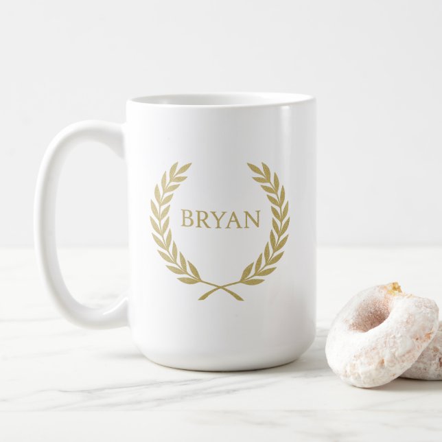 Taza De Café Luxury Gold Laurel Wreath Monogram (Con donut)