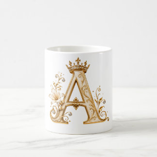 Taza De Café Luxury Gold Letter A Monogram with Crown & Lily Fl