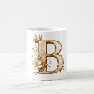 Taza De Café Luxury Gold Letter B Monogram with Crown & Lily Fl