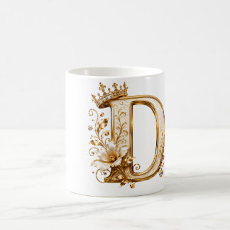 Taza De Café Luxury Gold Letter D Monogram with Crown & Lily Fl