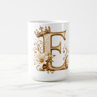 Taza De Café Luxury Gold Letter E Monogram with Crown & Lily Fl