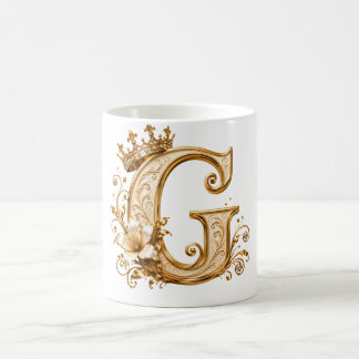 Taza De Café Luxury Gold Letter G Monogram with Crown & Lily Fl
