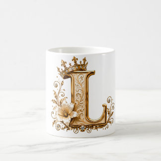 Taza De Café Luxury Gold Letter L Monogram with Crown & Lily Fl