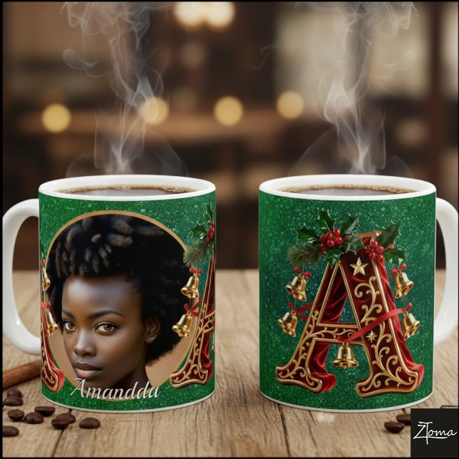 Taza De Café Luxury Red Velvet Gold Christmas Letter A (Subido por el creador)