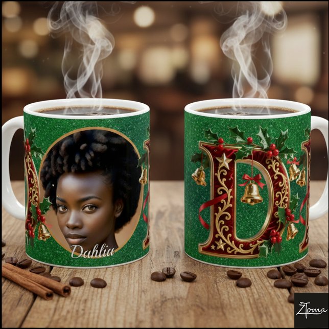 Taza De Café Luxury Red Velvet Gold Christmas Letter D (Subido por el creador)