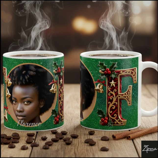 Taza De Café Luxury Red Velvet Gold Christmas Letter F (Subido por el creador)