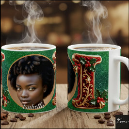 Taza De Café Luxury Red Velvet Gold Christmas Letter I