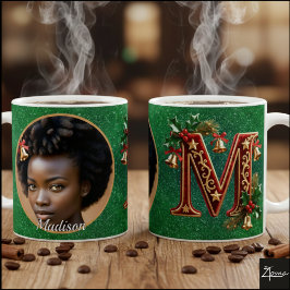 Taza De Café Luxury Red Velvet Gold Christmas Letter M