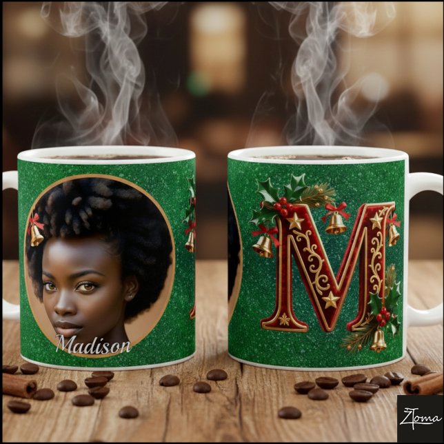 Taza De Café Luxury Red Velvet Gold Christmas Letter M (Subido por el creador)